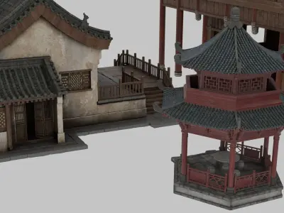 Chinese ancient architecture - collection Low-poly 3D model