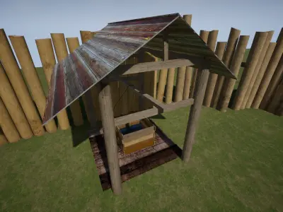 Low-Poly Well wooden roof Low-poly 3D model