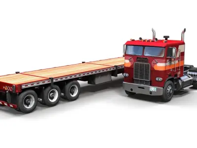 Freightliner FLT flatbed trailer Low-poly 3D model