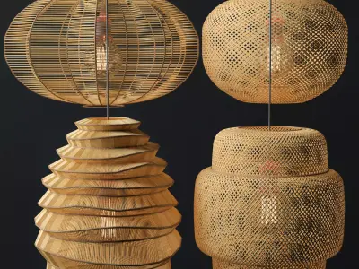  Rattan Lighting Set 9 3D model