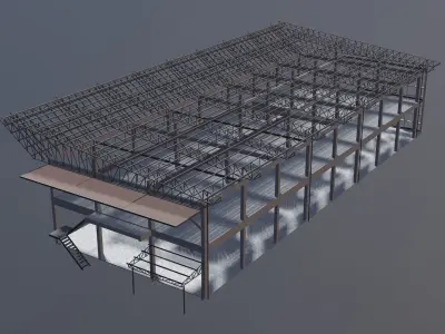 Building in structural frame 3D model