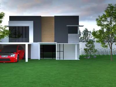 house modern with car in front Low-poly 3D model