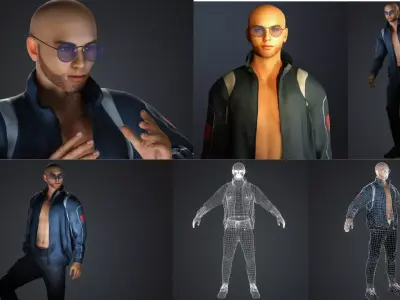 Realistic Male Character Rigged Game Ready Jacket and Glasses 3D model