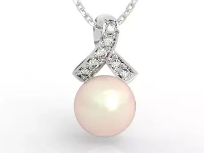 Elegant Pearl Ribbon Pendant Necklace 3D print model