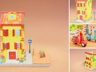 Cartoon City Islands Exteriors 2 Low-poly 3D model