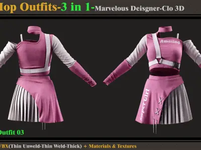 3 in 1 Hip-Hop Outfit-MD-Clo3d-OBJ-FBX-Material-Textures 3D model