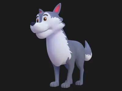 Cartoon Wolf Rigged Low-poly 3D model