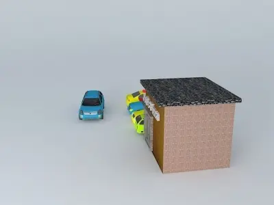 A Pizzeria gas station with cars parked Free 3D model
