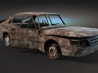 Burnt Retro Car 02 Low-poly 3D model