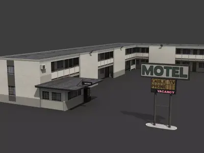Motel building with roof Low-poly 3D model