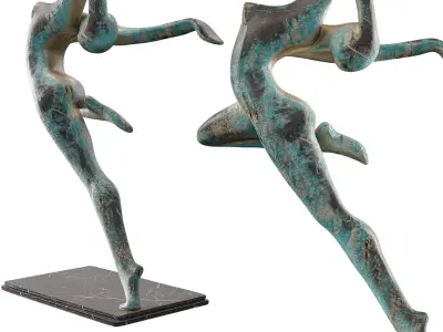 Antique Yoga Woman Sculpture - Artistic Verdigris Statue  Low-poly 3D model