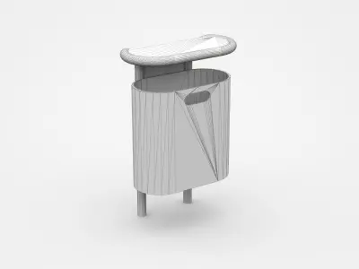 White Flat Oval Shape Trash Bin 3D model