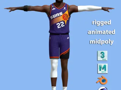 T-Pose rigged Deandre Ayton Phoenix Suns NBA 3D model