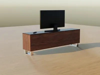 Modern Wooden TV Table with High-Quality Textures - CGI Model Low-poly 3D model