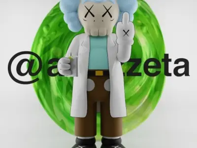 Kaws Rick Sanchez x Morty Smith Middle Finger Textured Low-poly 3D model
