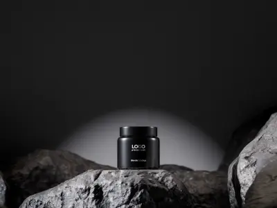 Black Cosmetic Jar on Rock Podium Low-poly 3D model
