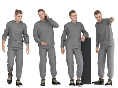 Casual Boy sport wear 04 Poses Low-poly 3D model