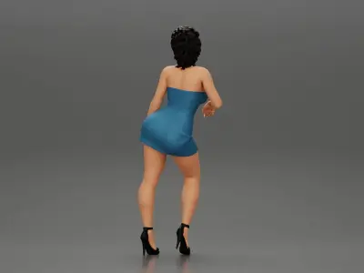 Sexy girl in mini dress Leaning Against Car on the beach 3D print model