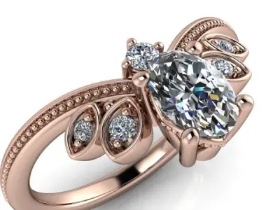 Oval Decorative Setting Vintage Classic Ladies Ring Jewelry 3D print model