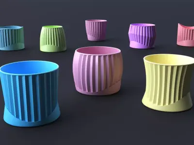 Flower Pot Set 3D Printing Model - Set of 8 pcs 3D print model 3D print model