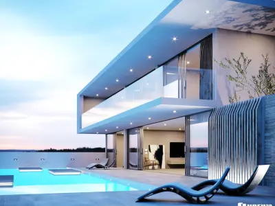 Corona - C4D Scene files - Modern Minimalist House Exterior 3D model