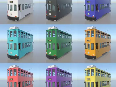 Hong Kong Tram 9 Different Colors np1 Low-poly 3D model