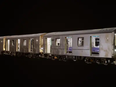 Subway Car Interior with Exterior Low-poly 3D model