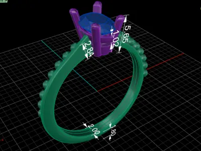 Elegant 3 Solitaire Ring 3D print model