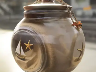 Starfish Sand Jar with Rope Handle Low-poly 3D model