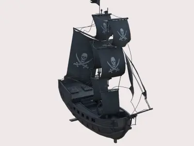 Pirate Ship with canon Low-poly 3D model