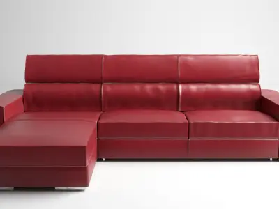 Realistic Corner Sofa- Wine Red 3D model