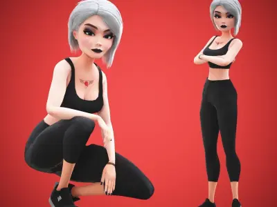 Game Cartoon Girl Tina Character rigged Low-poly 3D model