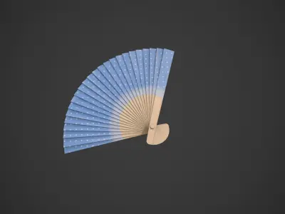 Spotty Blue Wooden Handheld Fan Low-poly 3D model