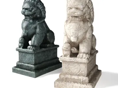 Guardian asian lion sculpture 3D model