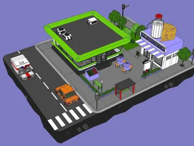 Dairy Store Block from Cartoon Low Poly City Low-poly 3D model