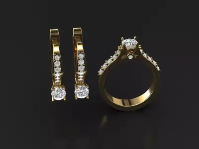 ring and earings set  with briliant  3D print model