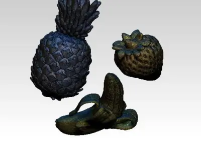 Fruit set Banana Pineapple Strawbery Lot of 3 highpoly models 3D print model