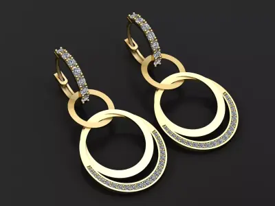 Triple Halo Drop Earrings   3D Printable Jewelry Model  3D print model