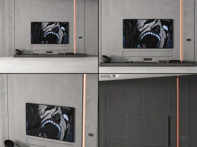 226 tv wall kit 08 minimal wall in 4 color and tv options 00 3D model
