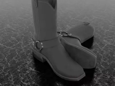 BLACK LEATHER WOMENS FLAT BLACK 3D BOOTS 3D model