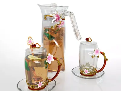 Handmade tea set with carafe 3D model