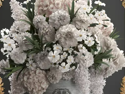 bouquet of white flowers in a gift box 91 3D model