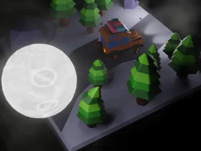 Lowpoly 3D model truck in forest 3D model