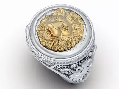 Lion man ring  gold  jewelry printable 3D model 3D print model