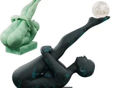 Balancing Human Figure with Light Sphere Low-poly 3D model