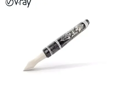 Ornate Fountain Pen Model Pack with Elegant Engravings Low-poly 3D model