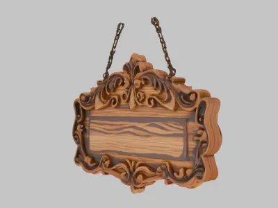 Ornate Wooden Open Sign 3D Model Low-poly 3D model