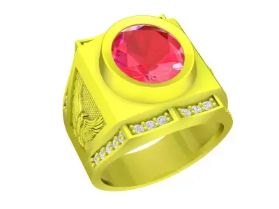 Luxury Oval Gemstone Signet Ring for Men 4898 3D print model