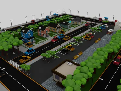 360 Low Poly Cartoon City Models  Low-poly 3D model