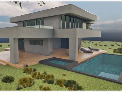 Modern Cozy House with Pool and Parking Low-poly 3D model